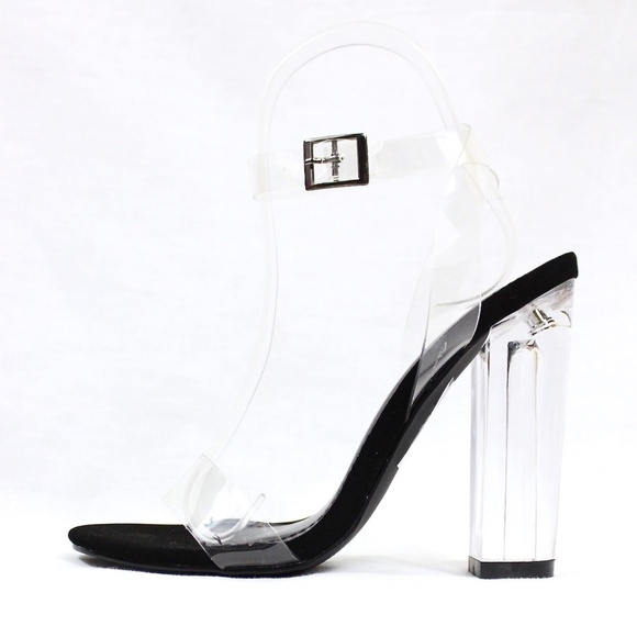 Chunky Block Chunky Clear Lucite Perspex Sandals - Picture 1 of 4